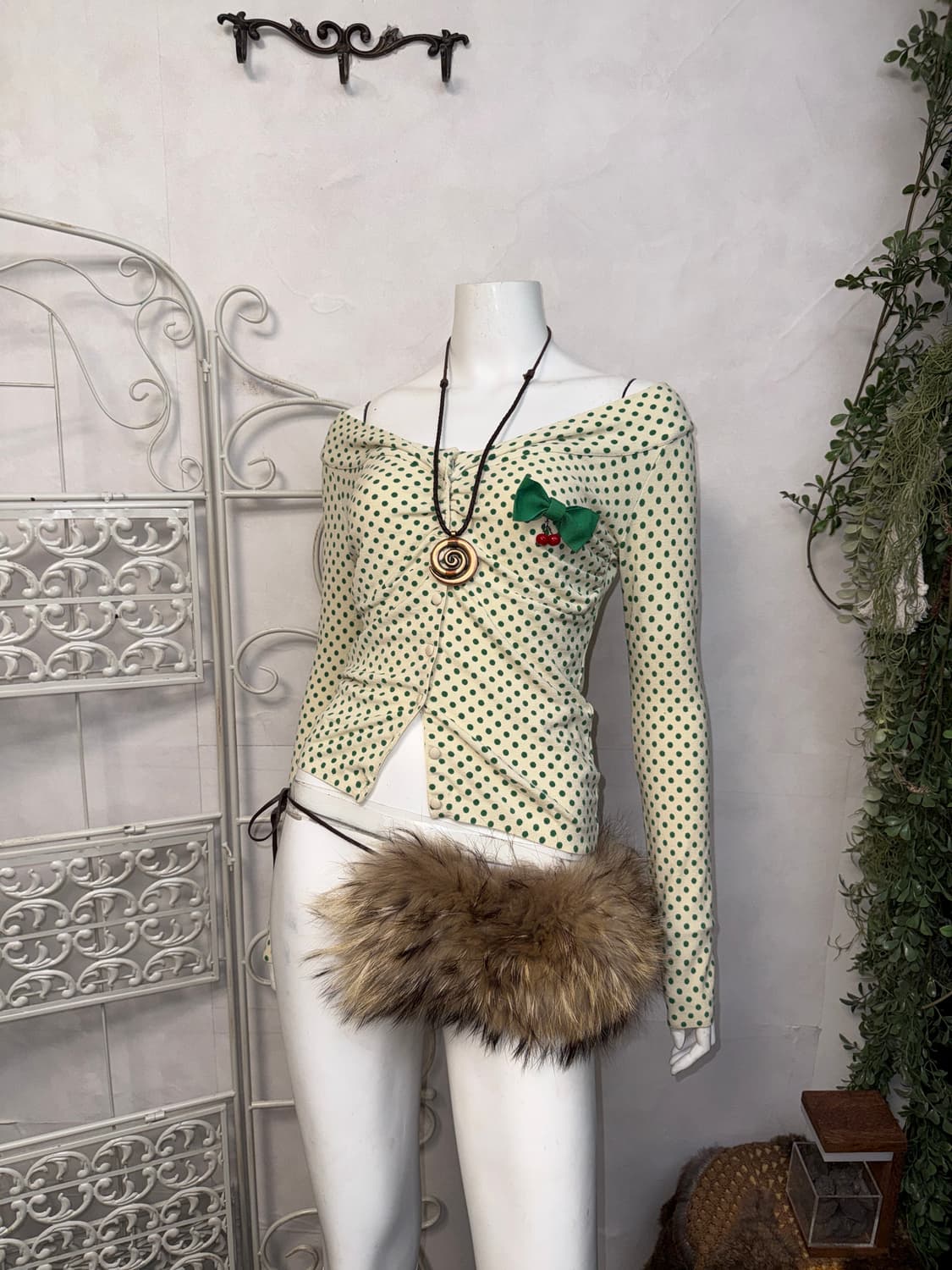 Blumarine green dot offshoulder cardigan 상품이미지2