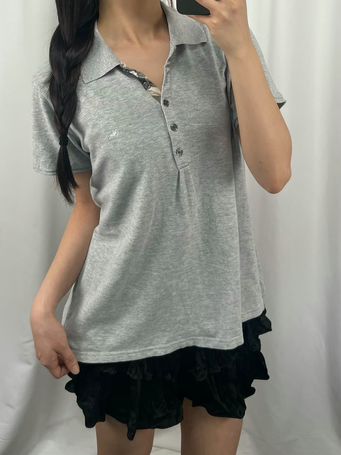 버버리 그레이 반팔 카라티 상품이미지1