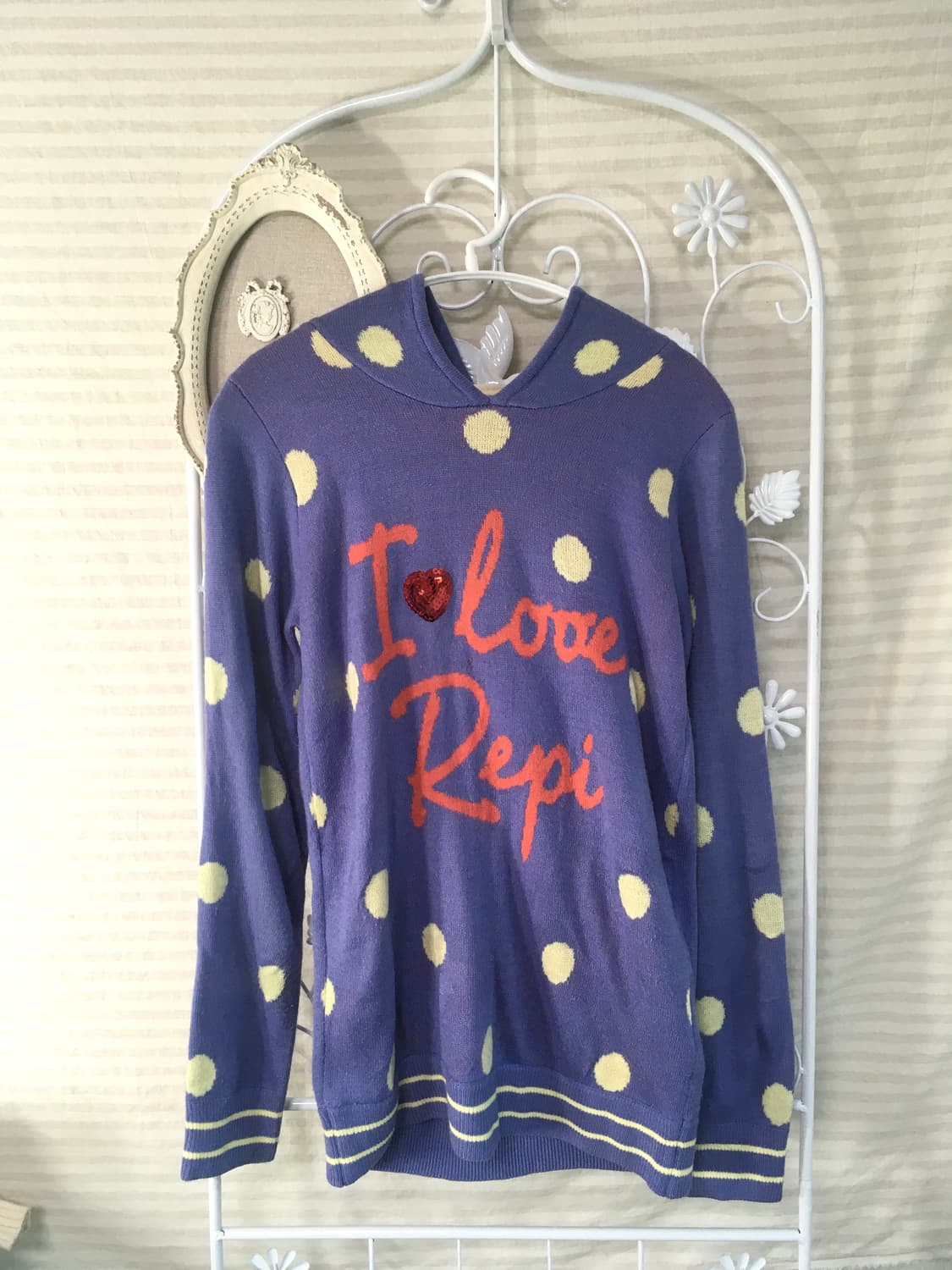 jpn vintage blue dot lettering hood knit 상품이미지1