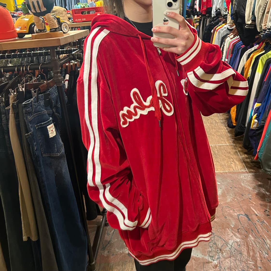 [HI] VTG 벨벳 후드집업 레드 상품이미지3