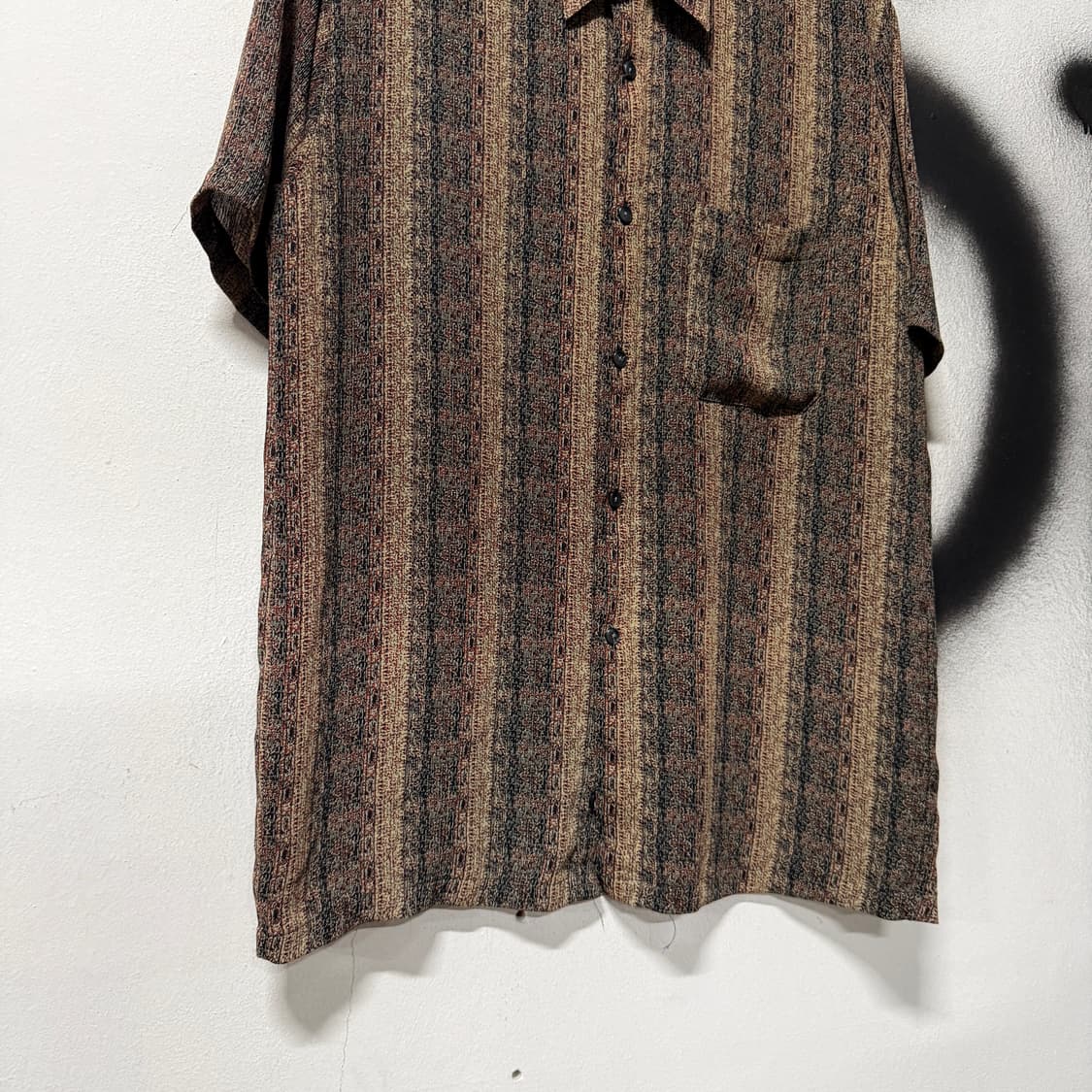 VTG 빈티지 오리엔탈 에스닉 스트라이프 패턴 원포켓 반팔 셔츠 상품이미지4