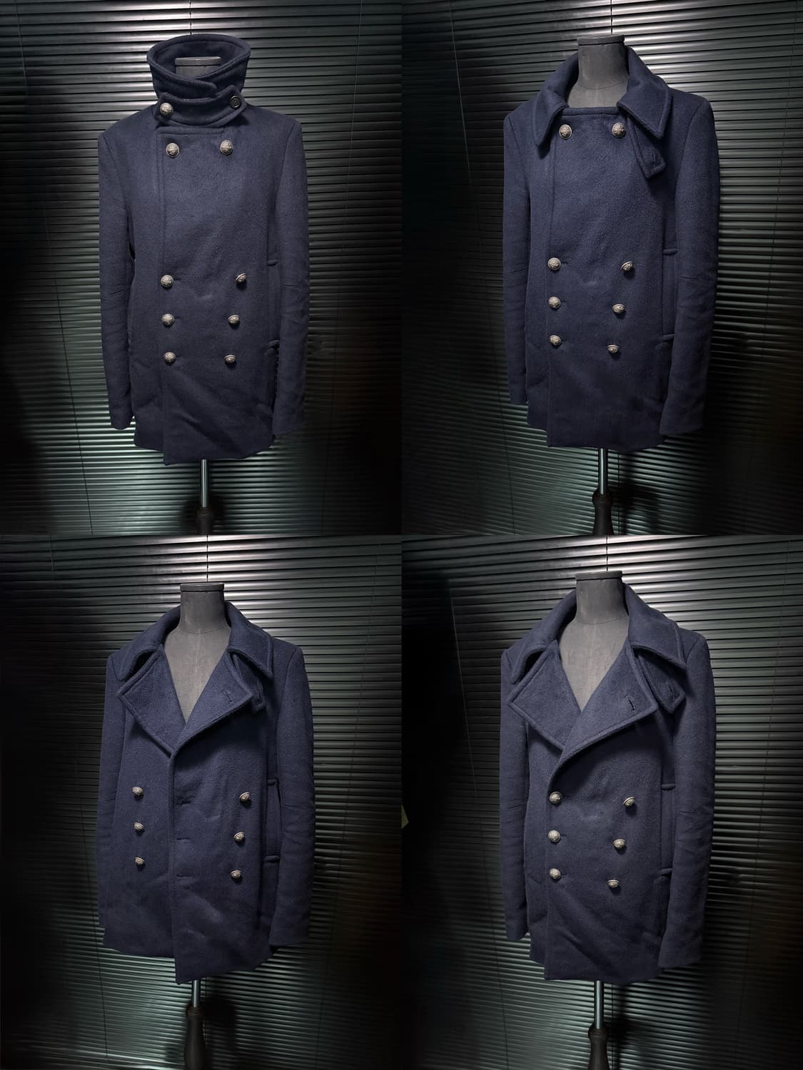 UN COIL 언코일 네이비 남색 울 캐시미어 더블 발마칸 피코트 하이넥 상품이미지2