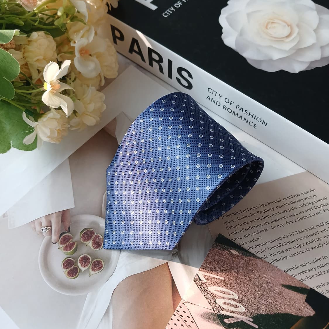 LANVIN 랑방 실크 네이비 도트 패턴 넥타이 8cm A+등급 E751 상품이미지4