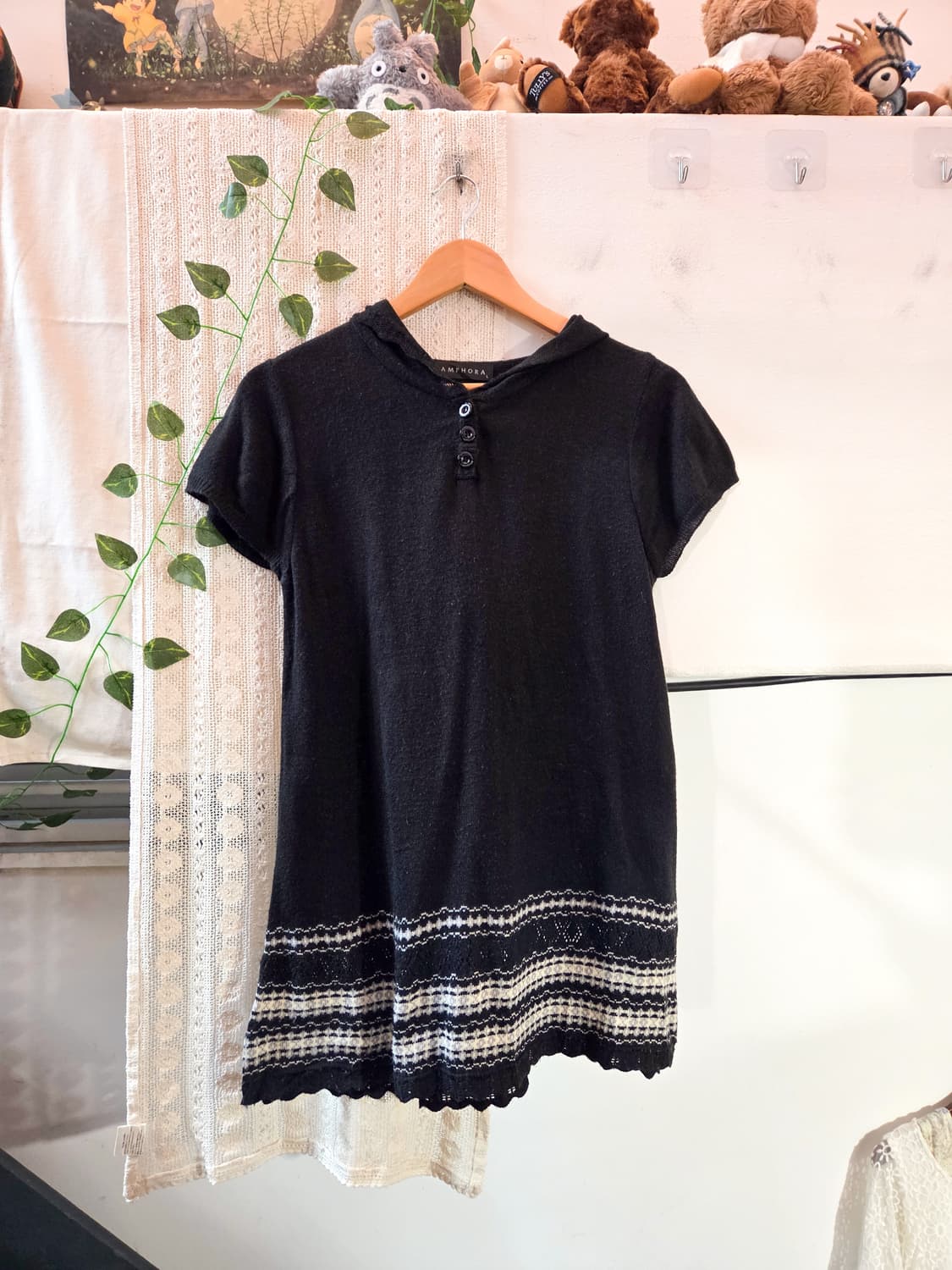 블랙 후드 반팔 니트 상품이미지1