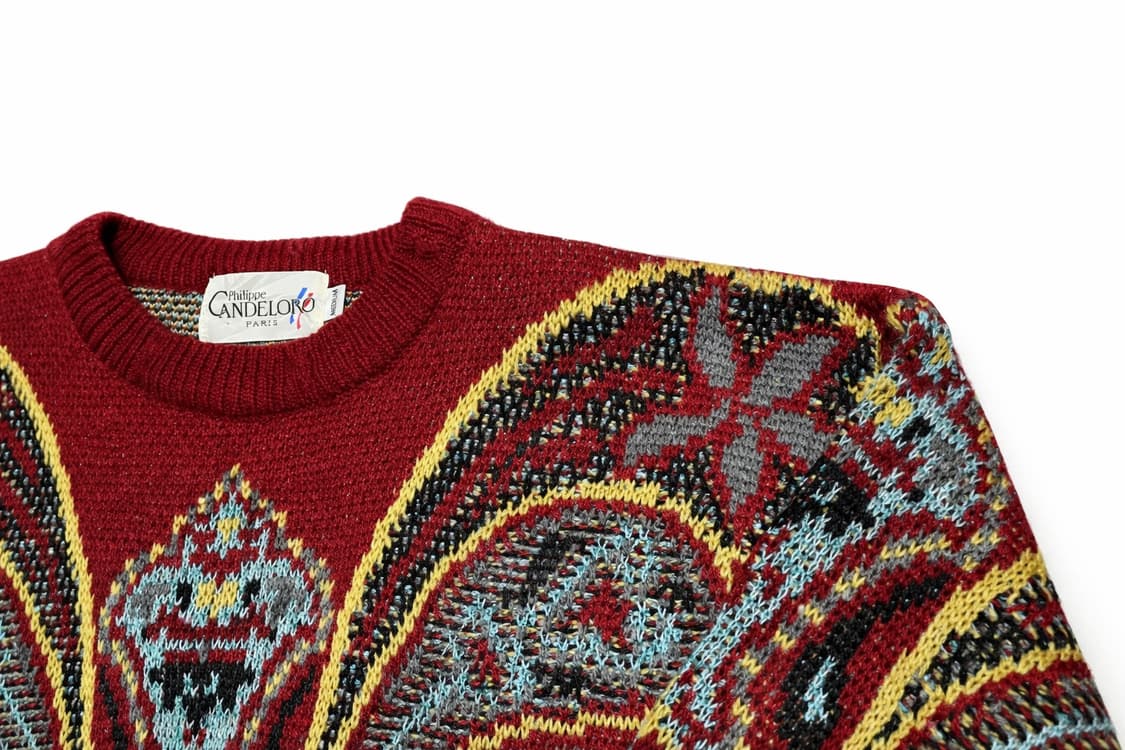 90s 프랑스 파리 빈티지 캉델로로 자카드 에스닉 보헤미안 니트 스웨터 상품이미지3