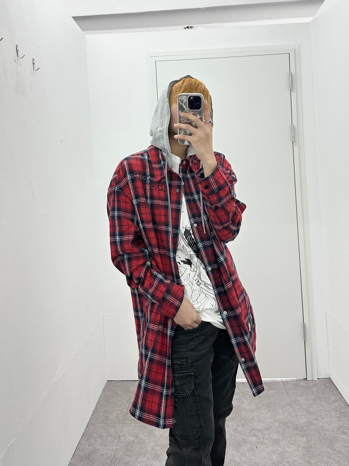 NBA red hoodie flannel long shirt jacket 상품이미지8