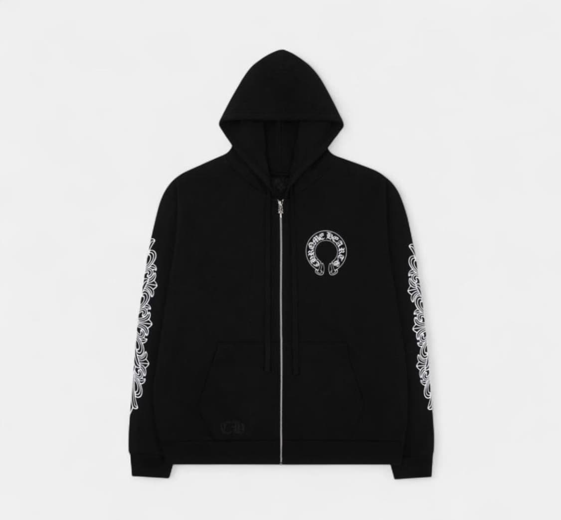 크롬하츠 홀스슈 플로랄 후드집업 블랙 상품이미지1