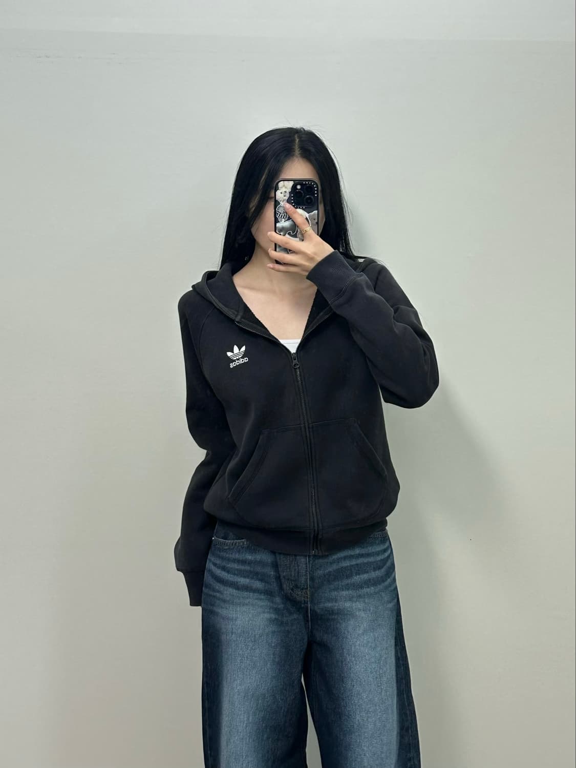 아디다스 트레포일 블랙 후드집업 상품이미지1