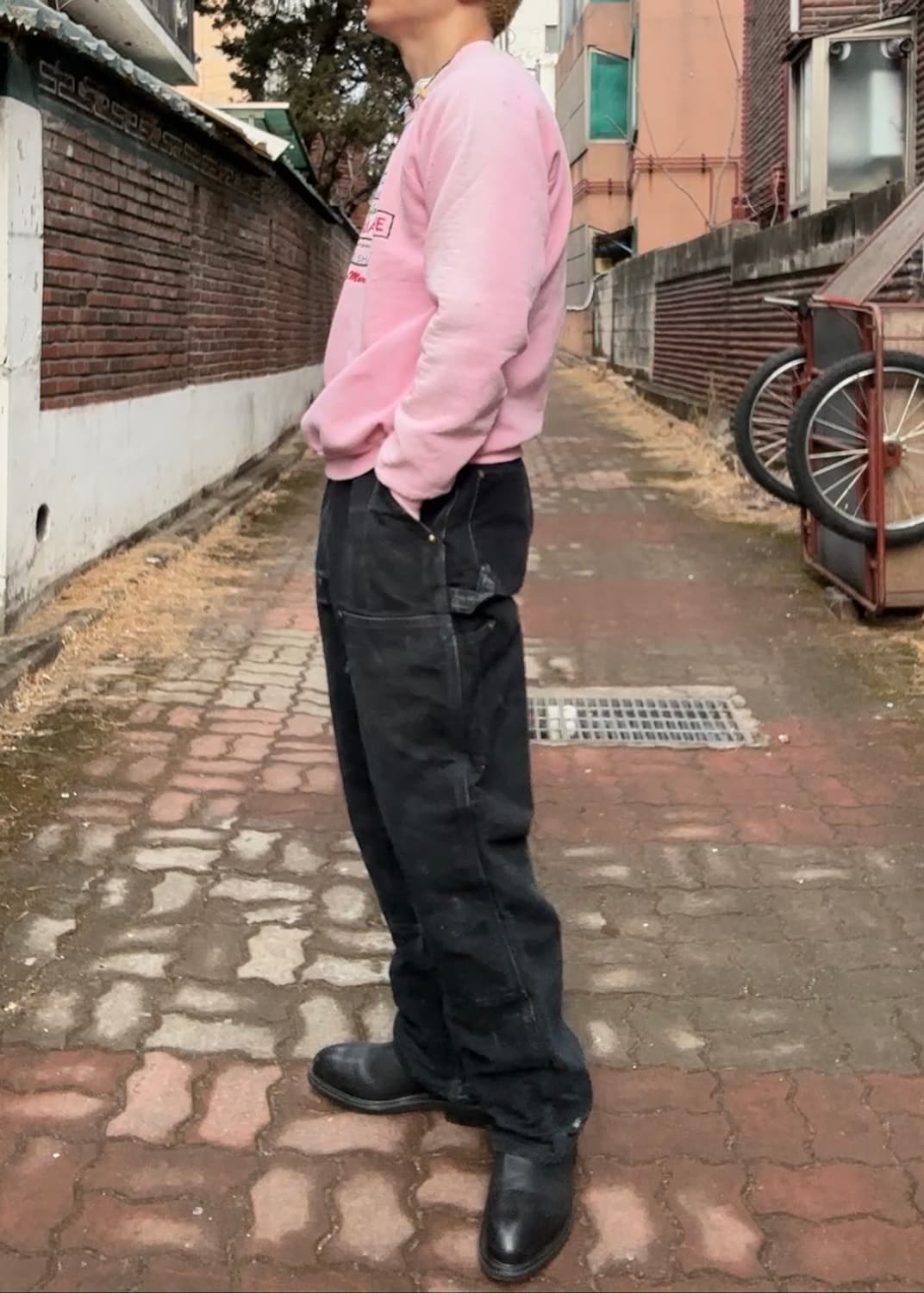 90s fruit of the loom 디스트레스드 핑크다잉 스웻셔츠 상품이미지8