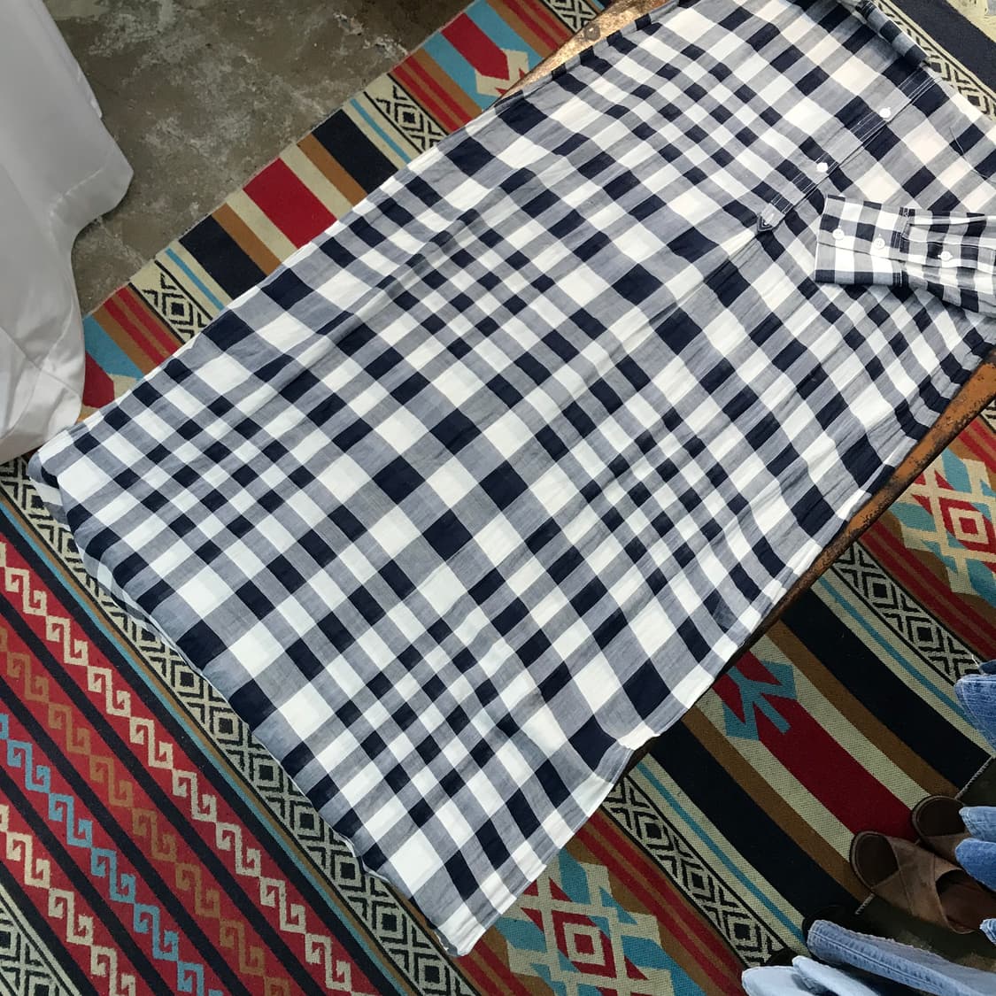 띠어리 네이비 체크 맥시 롱 원피스셔츠 여성 55 사이즈 상품이미지3