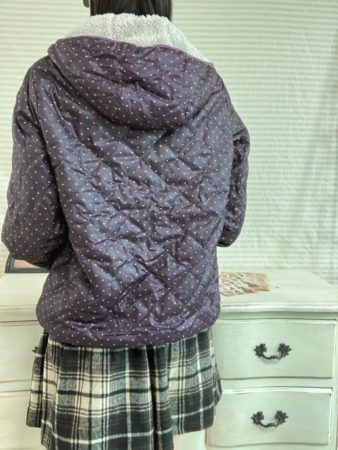 jpn vintage 퍼플 도트 후드 플리스 y2k 스트릿 갸루 펑키 일 상품이미지3