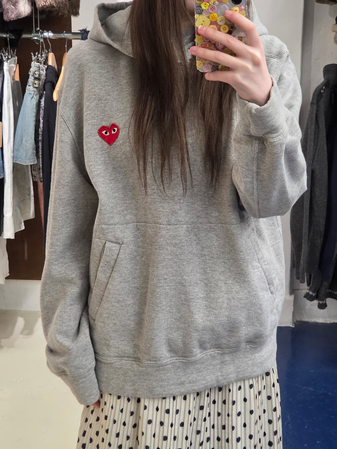 꼼데가르송 레드와펜 그레이 후드티 상품이미지2