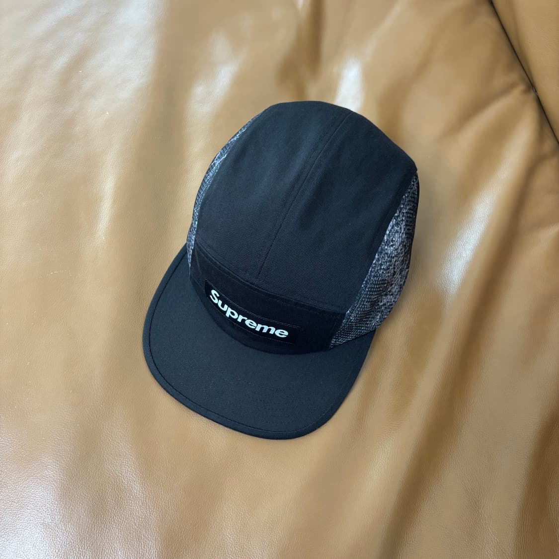 슈프림 캠프캡 모자 박스로고 스네이크 워시드 블랙 상품이미지5