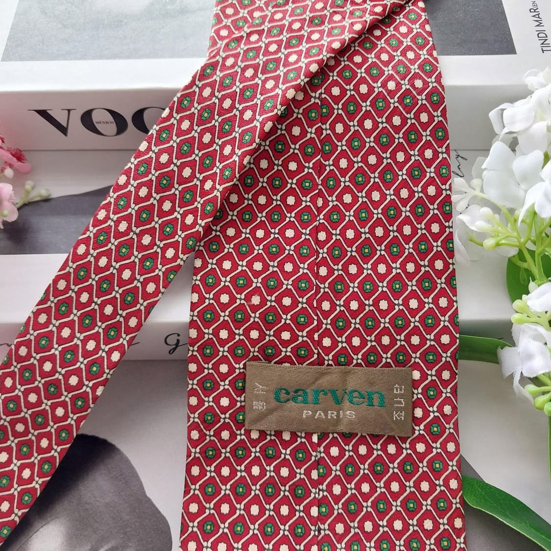 까르뱅 실크 레드 패턴 넥타이 9.6cm A+등급 K1978
 상품이미지3