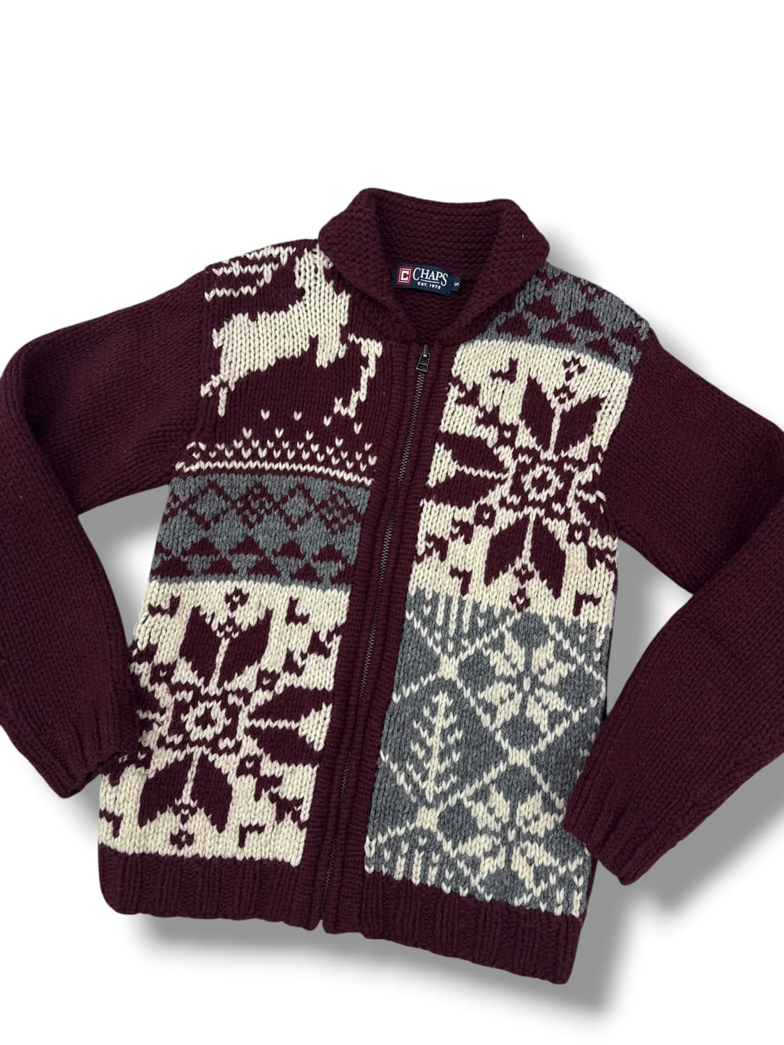 JPN chaps 울 혼방 버건디 노르딕 코위찬 니트집업 상품이미지6