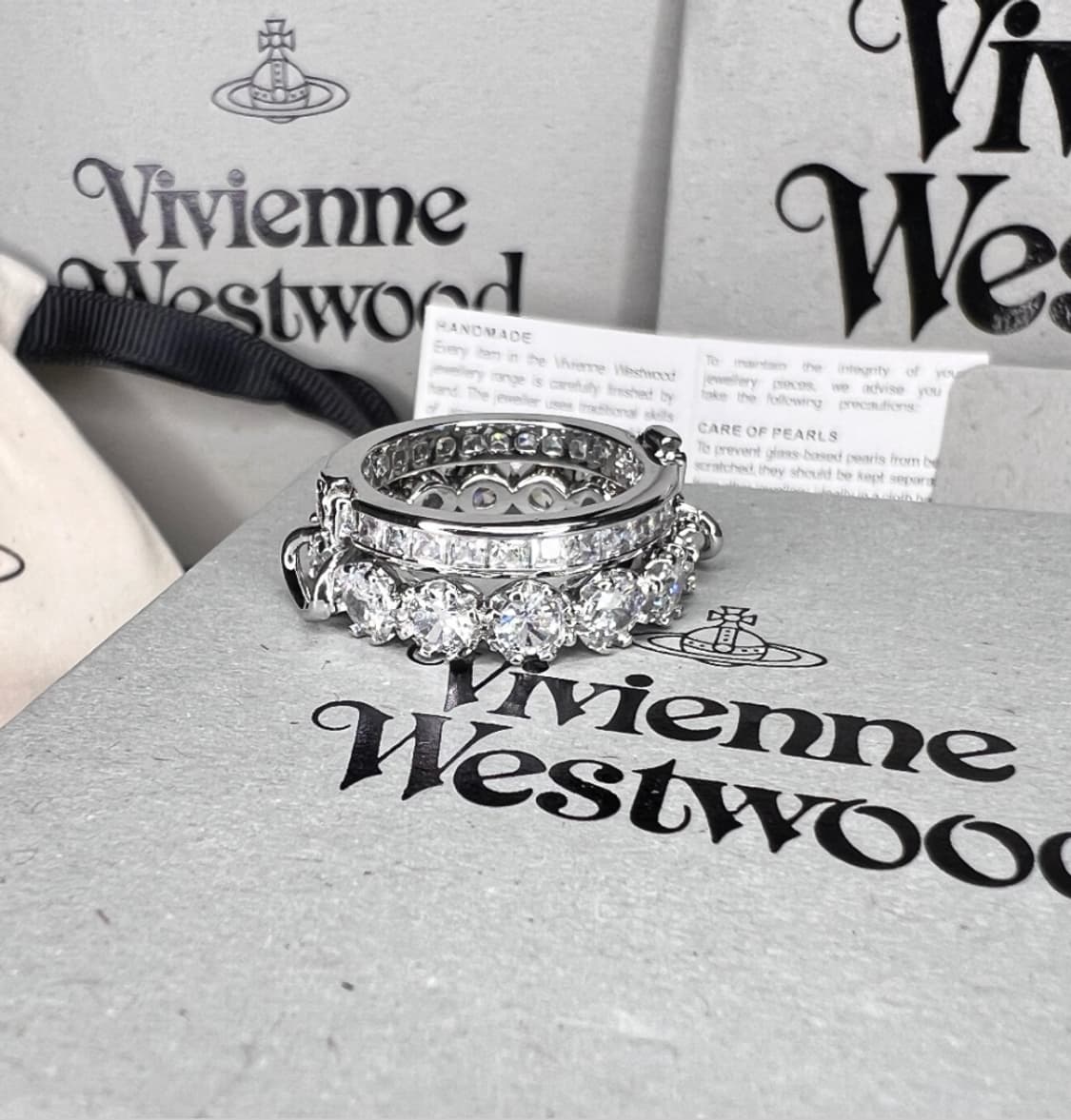 비비안웨스트우드 아카이브 크리스탈 큐빅 orb 2단 레이어링 반지 상품이미지4