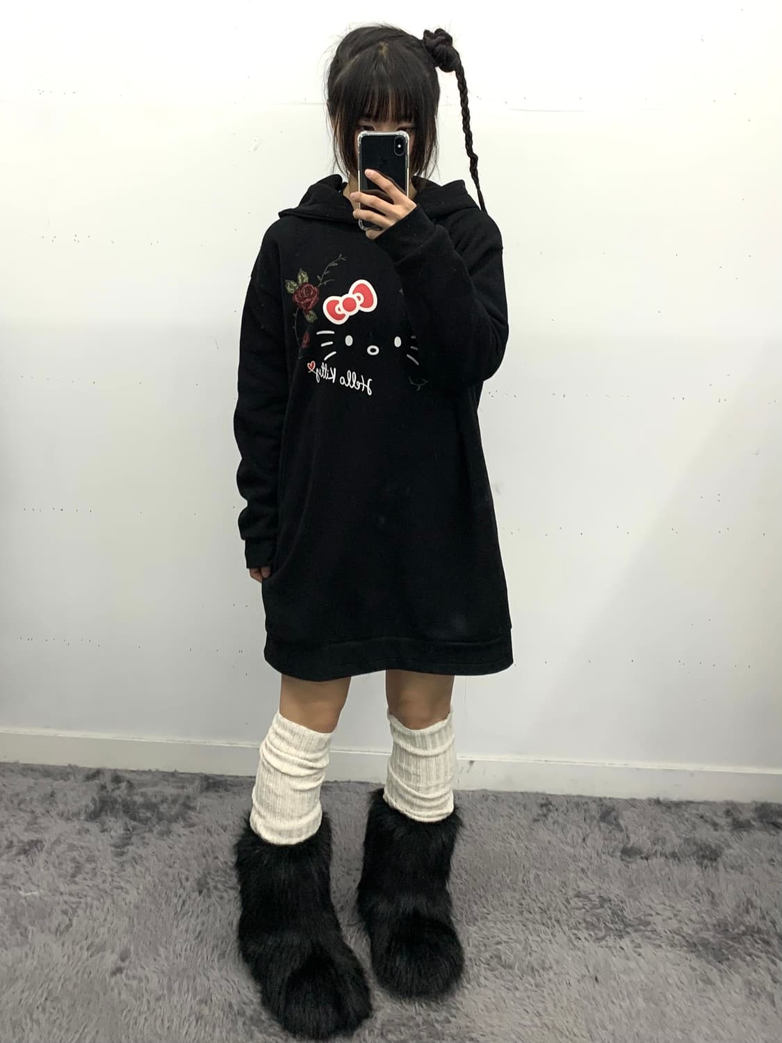 산리오 헬로키티 프린팅 롱후드 (갸루깔) 상품이미지1