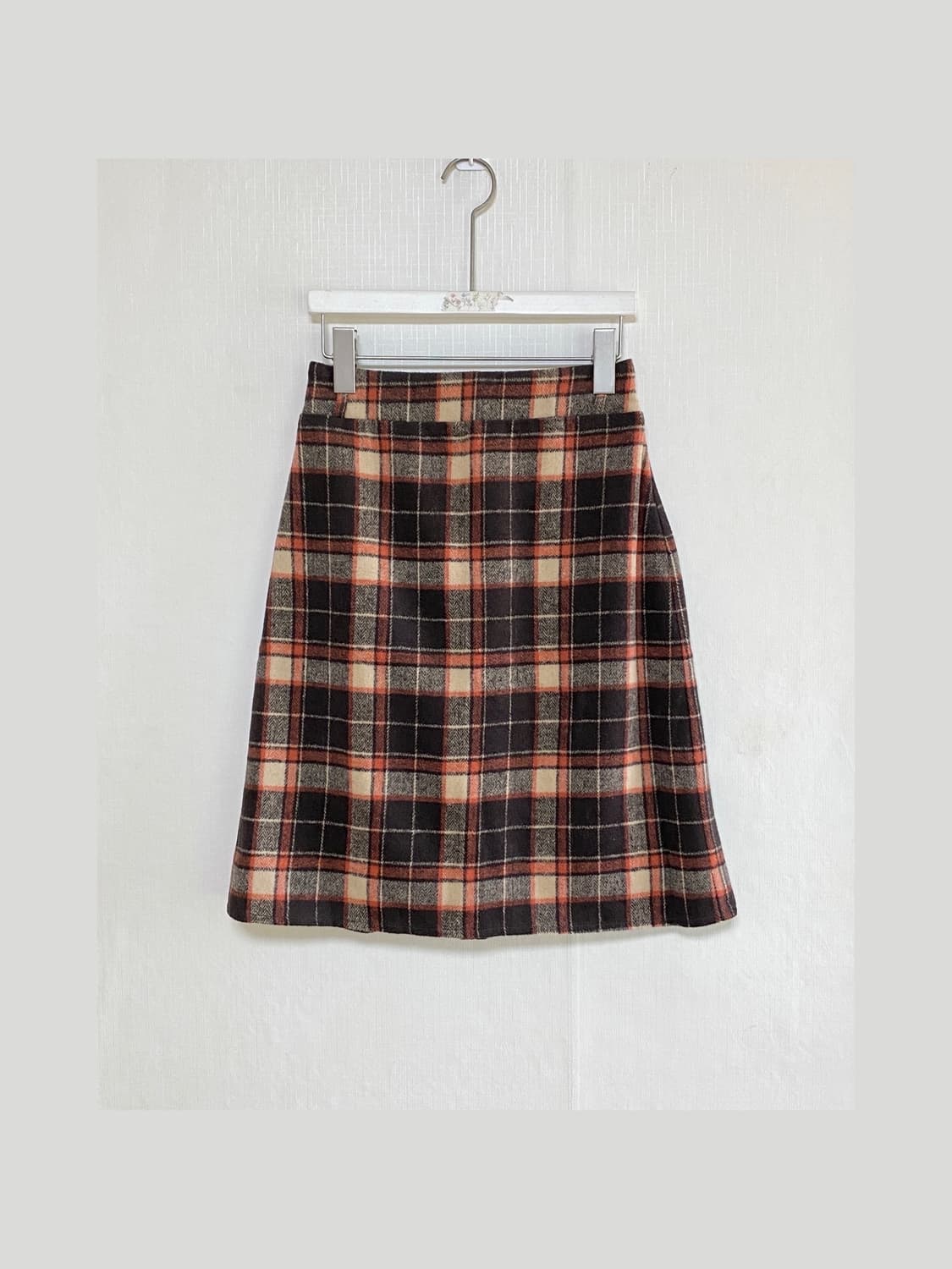 Brown Orange Check Midi Skirt 상품이미지1