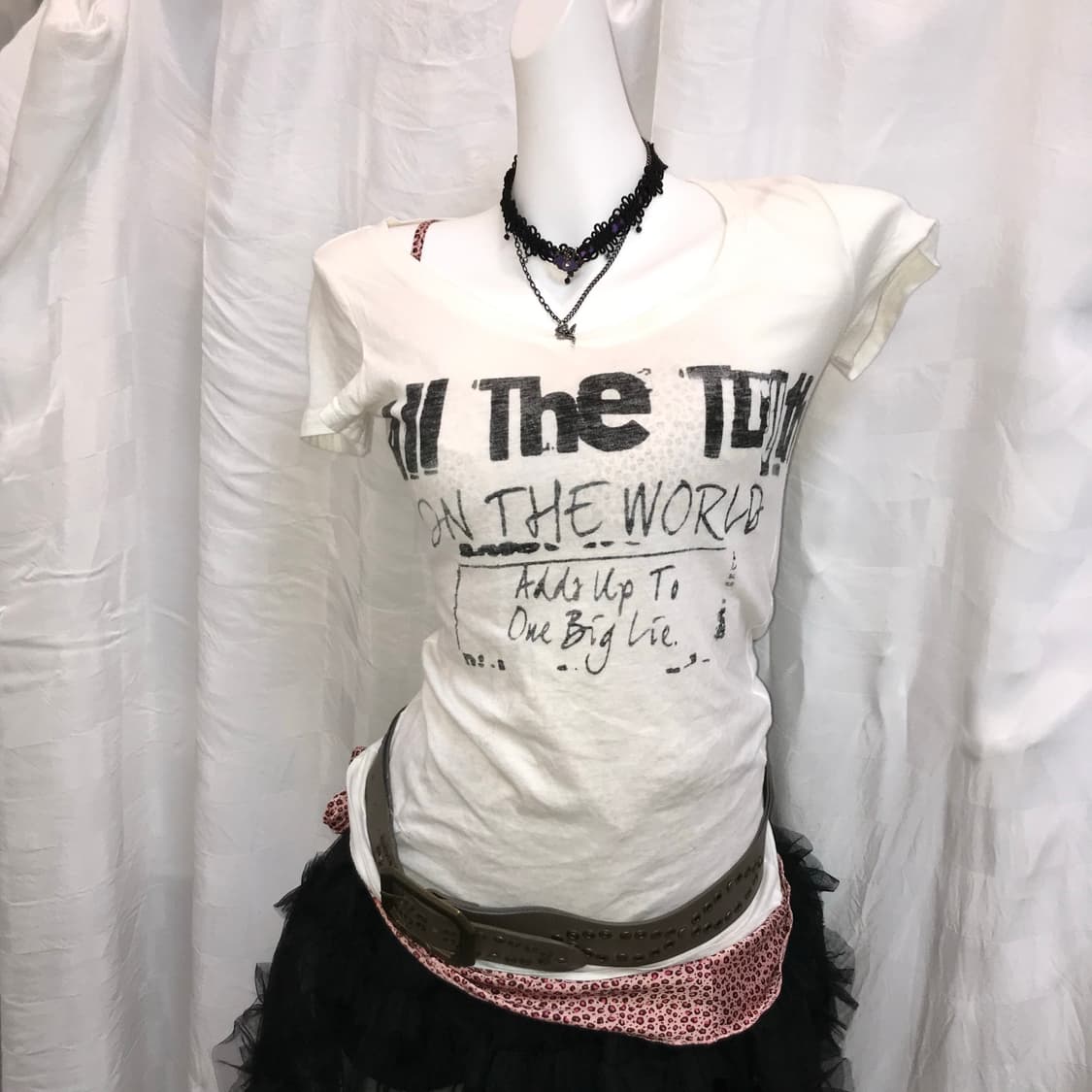 JPN Vintage 락 펑크 갸루 스컬 백 슬래시 반팔 상품이미지2