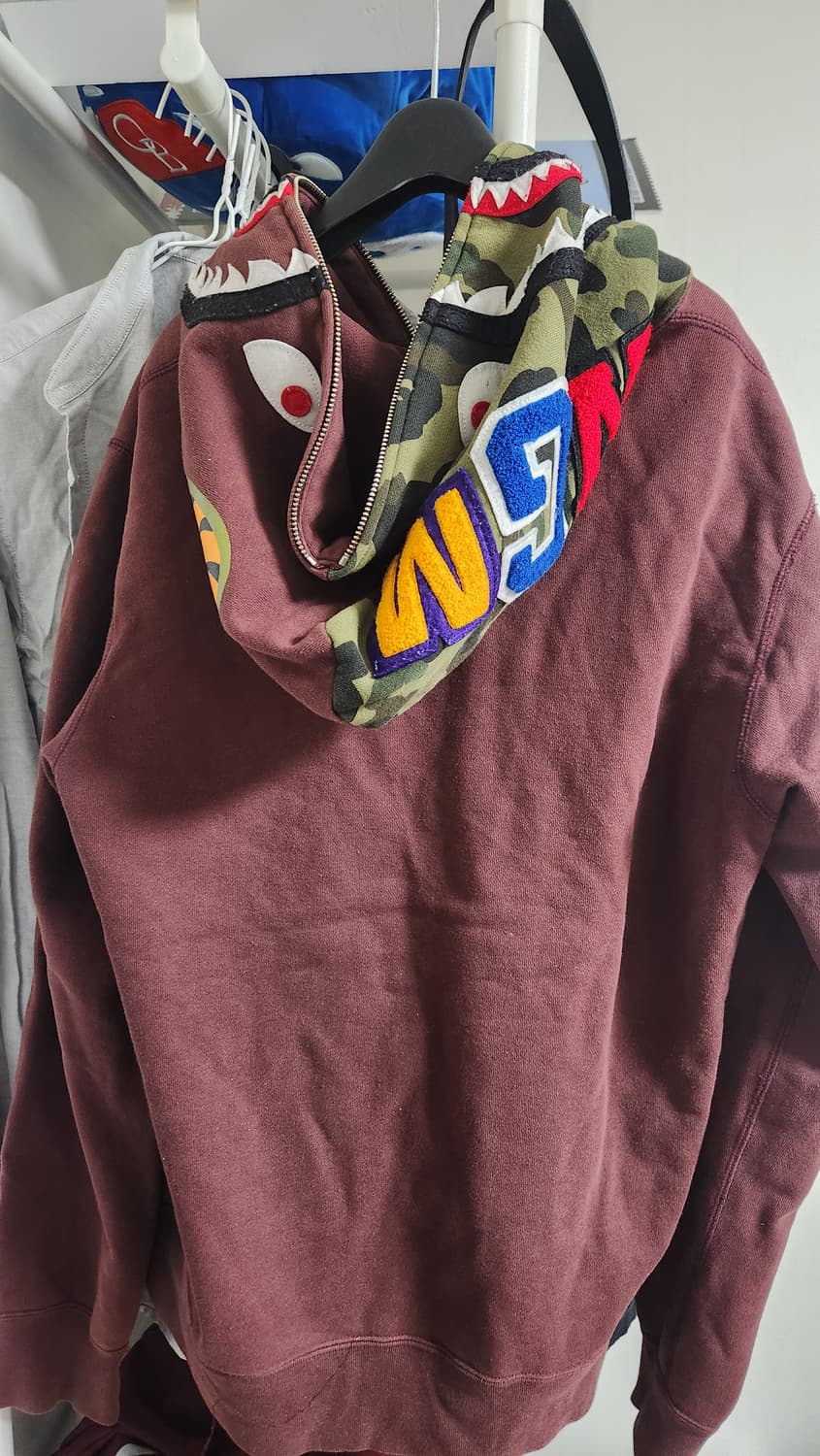 베이프 반카모 샤크 후드집업 버건디 L 상품이미지4