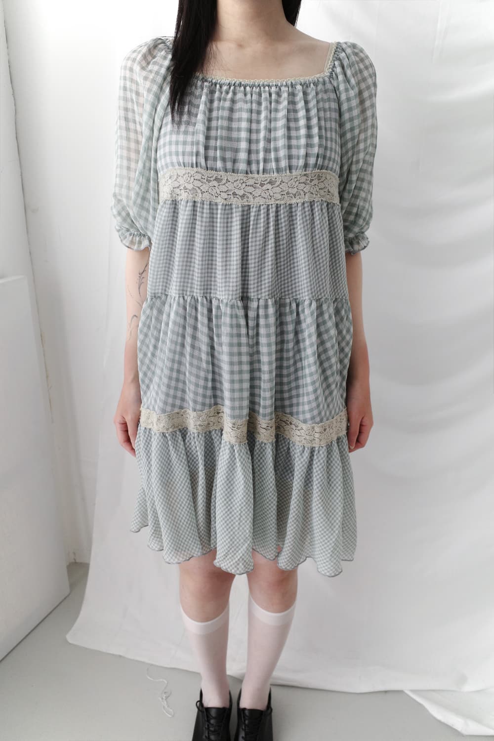 check shirring one-piece  상품이미지3