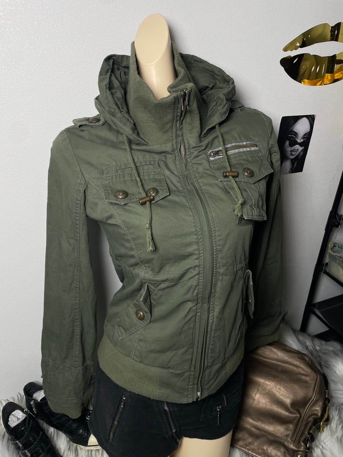 빈티지 y2k 카키 하이넥 집업 자켓  상품이미지1