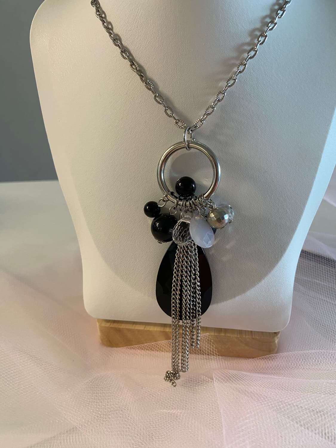 실버 롱체인 드롭 팬던트 네크리스 (반길이 31cm / 팬던트 11cm) 상품이미지3