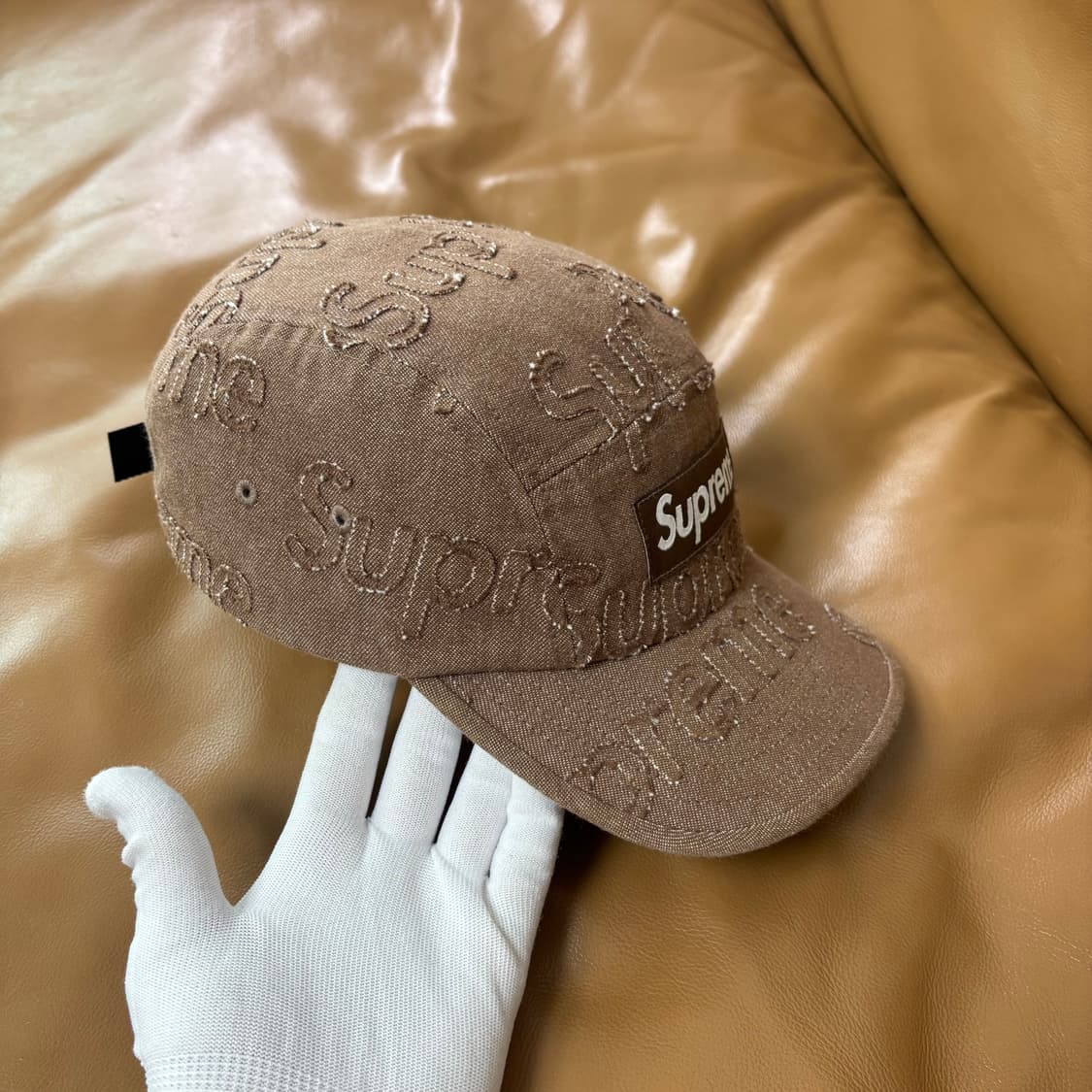 슈프림 캠프캡 모자 박스로고 데님 브라운 상품이미지3