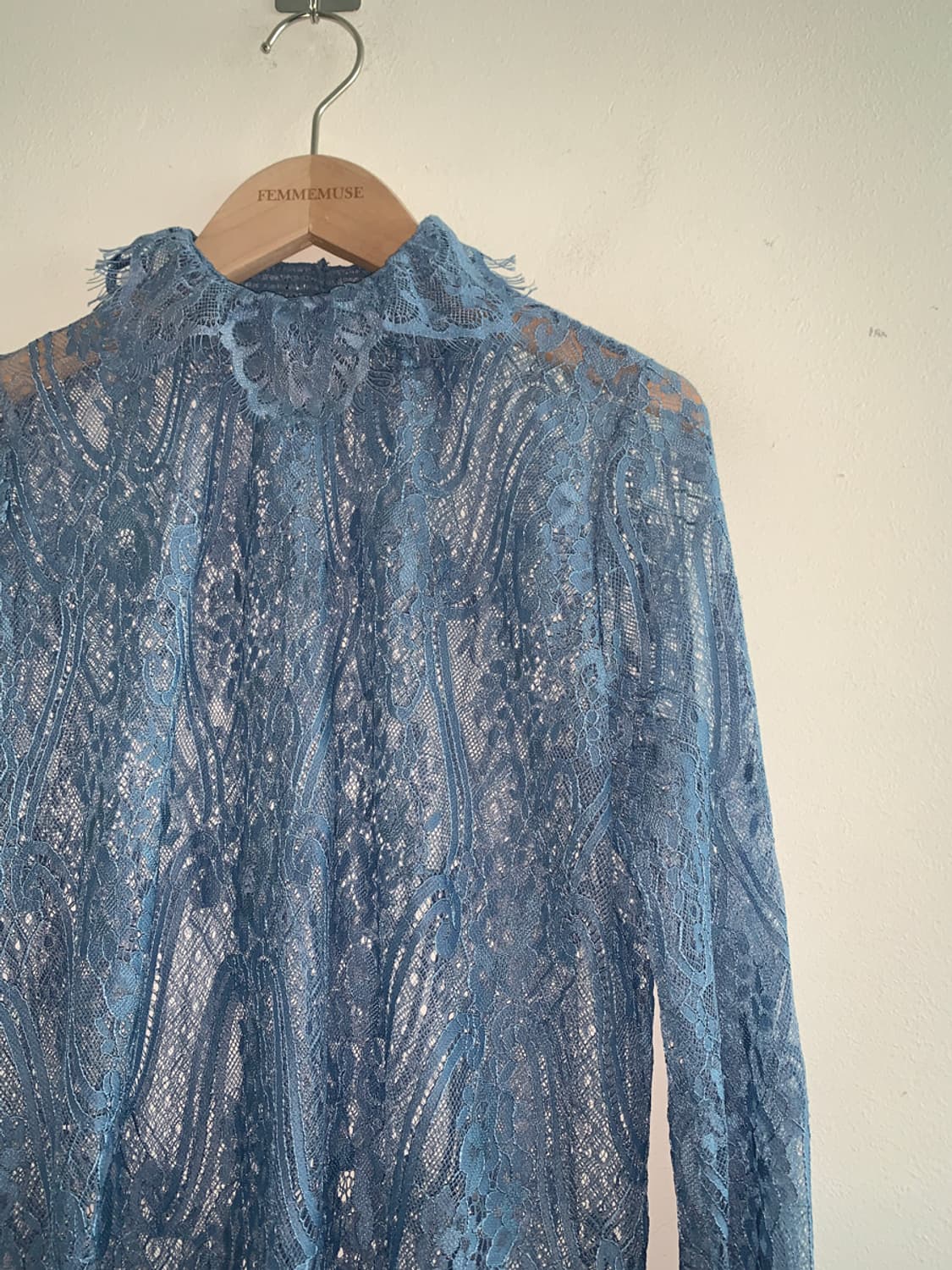 Lace high neck rose blouse(blue) 상품이미지3