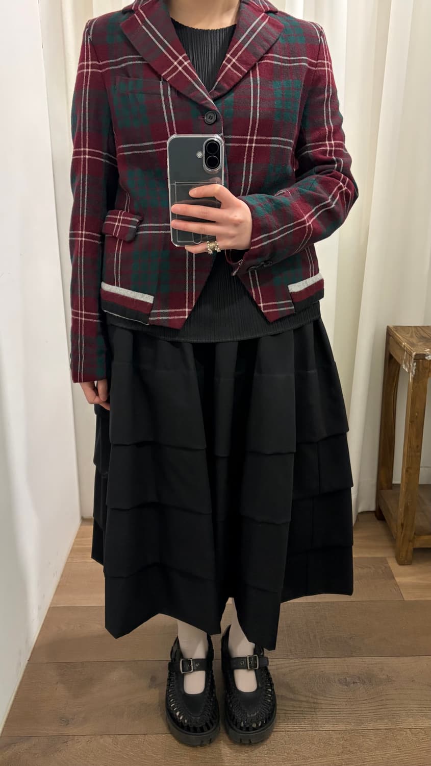 Check Round Cut Wool Jacket 상품이미지3