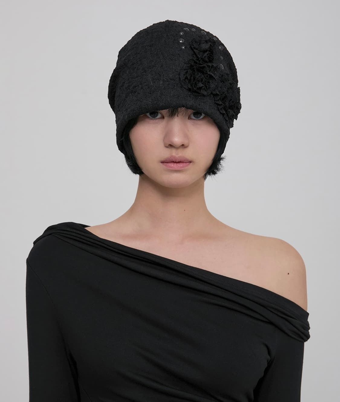 (새상품) flareup 플레어업 블랙 플라워 러플 비니 상품이미지3