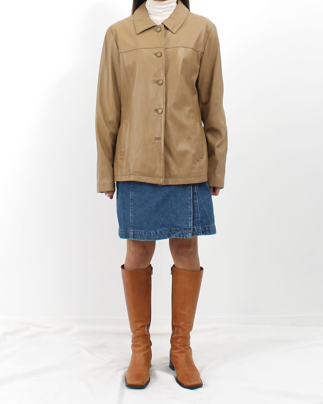 Azzurro 빈티지 베이지 리얼 양가죽 싱글 자켓﻿ 상품이미지2