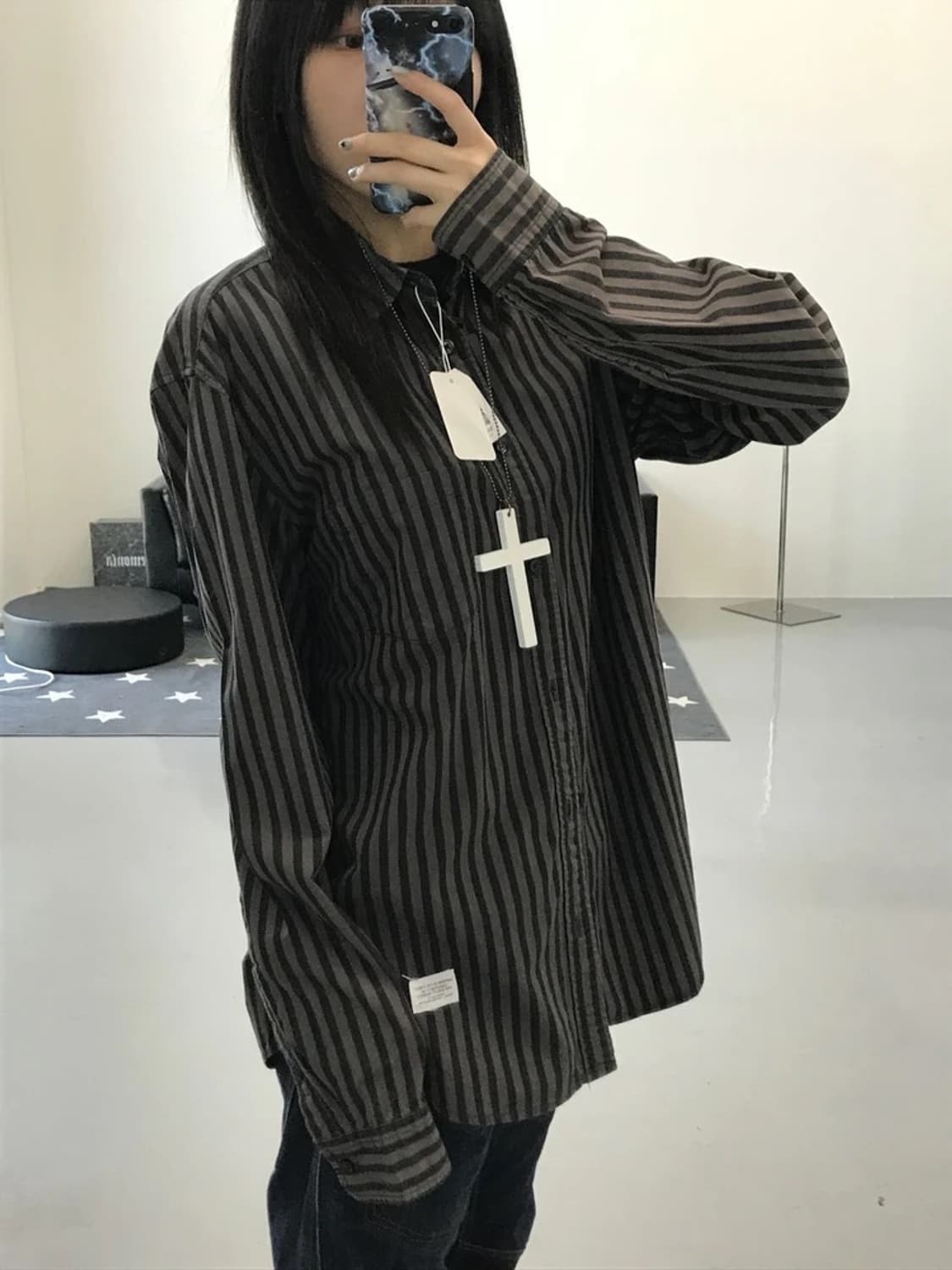 마우지 브라운 스트라이프 셔츠 상품이미지3