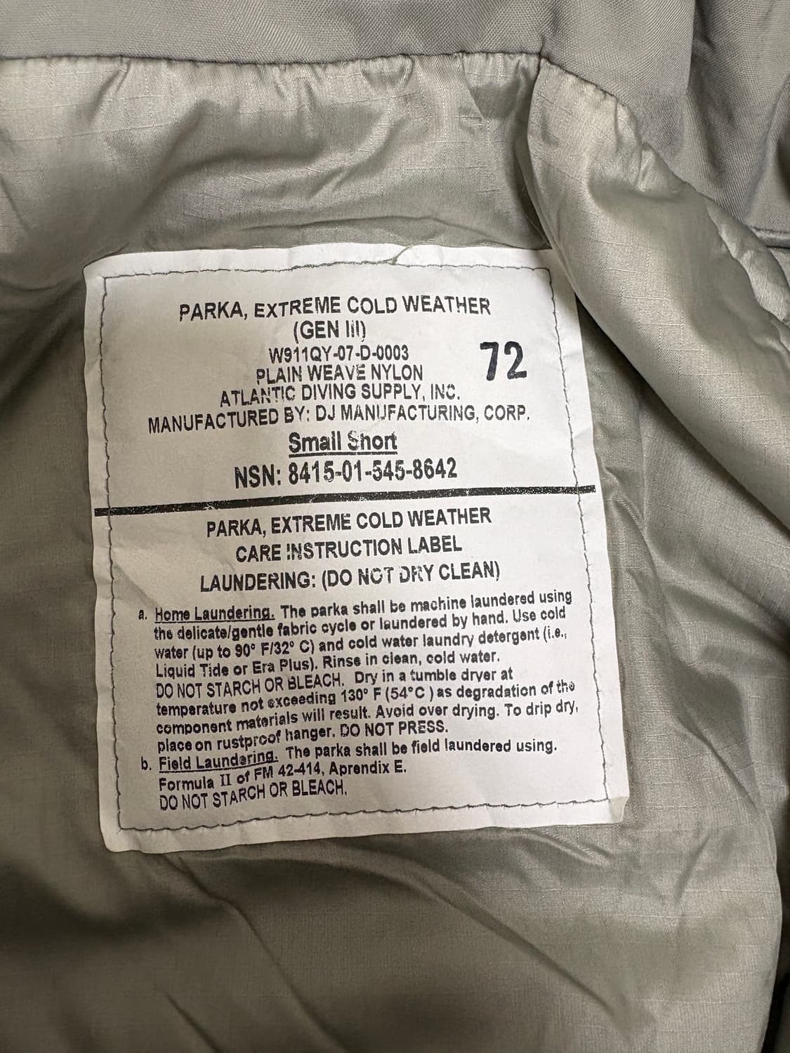 [S-S 105] 미군 프리마로프트 레벨7 파카 DJ 패딩 스몰 숏 상품이미지4