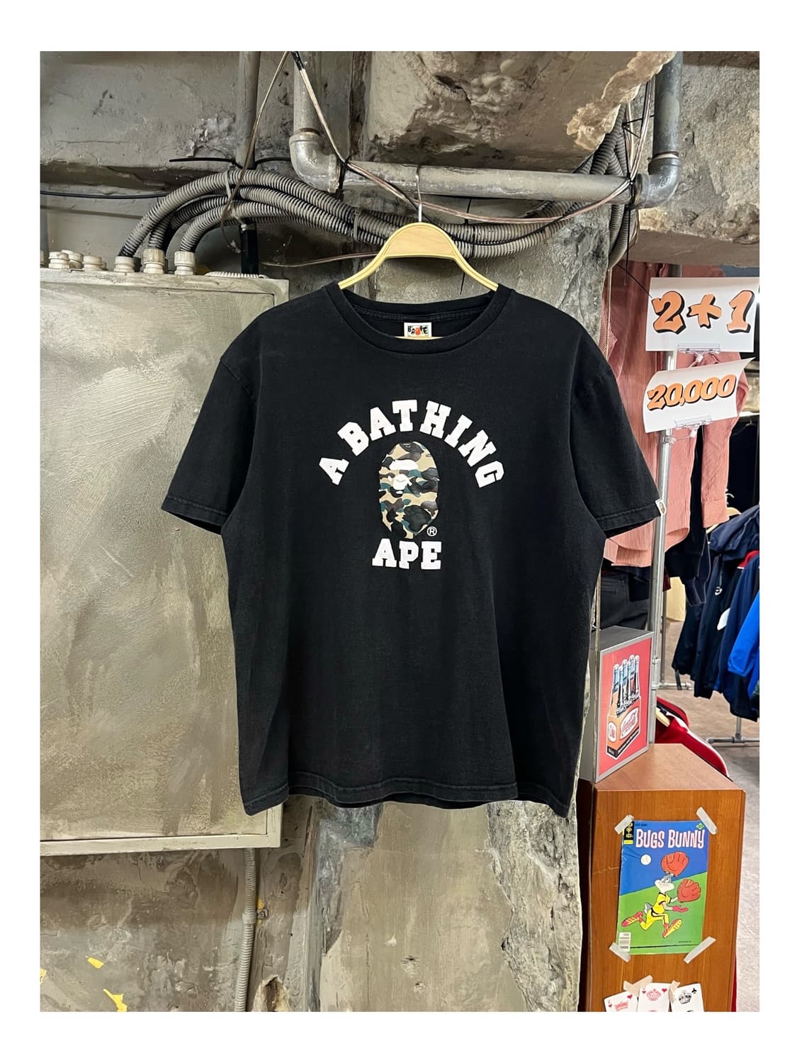 베이프 카모 컬리지 빅로고 반팔티 블랙 L #csz3328 상품이미지1