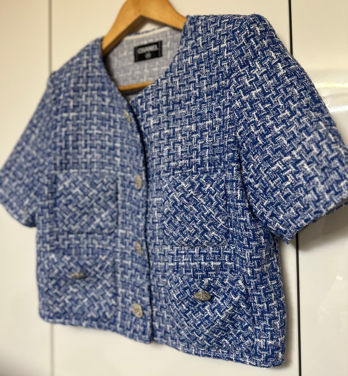 샤넬 트위드 반팔 자켓 블루 정품 상품이미지3