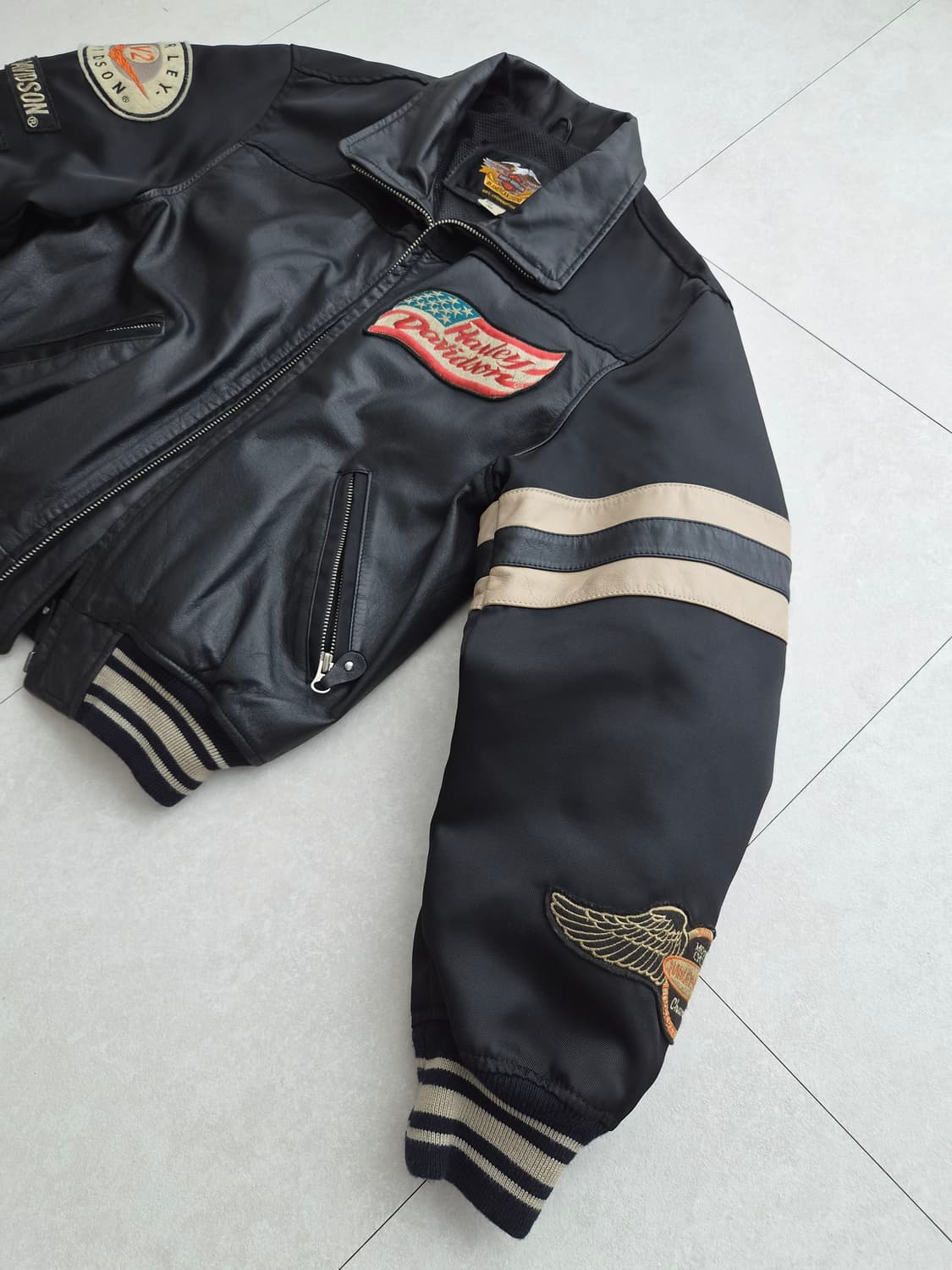 빈티지 할리데이비슨 레더 나일론 믹스 크롭자켓 M 상품이미지3