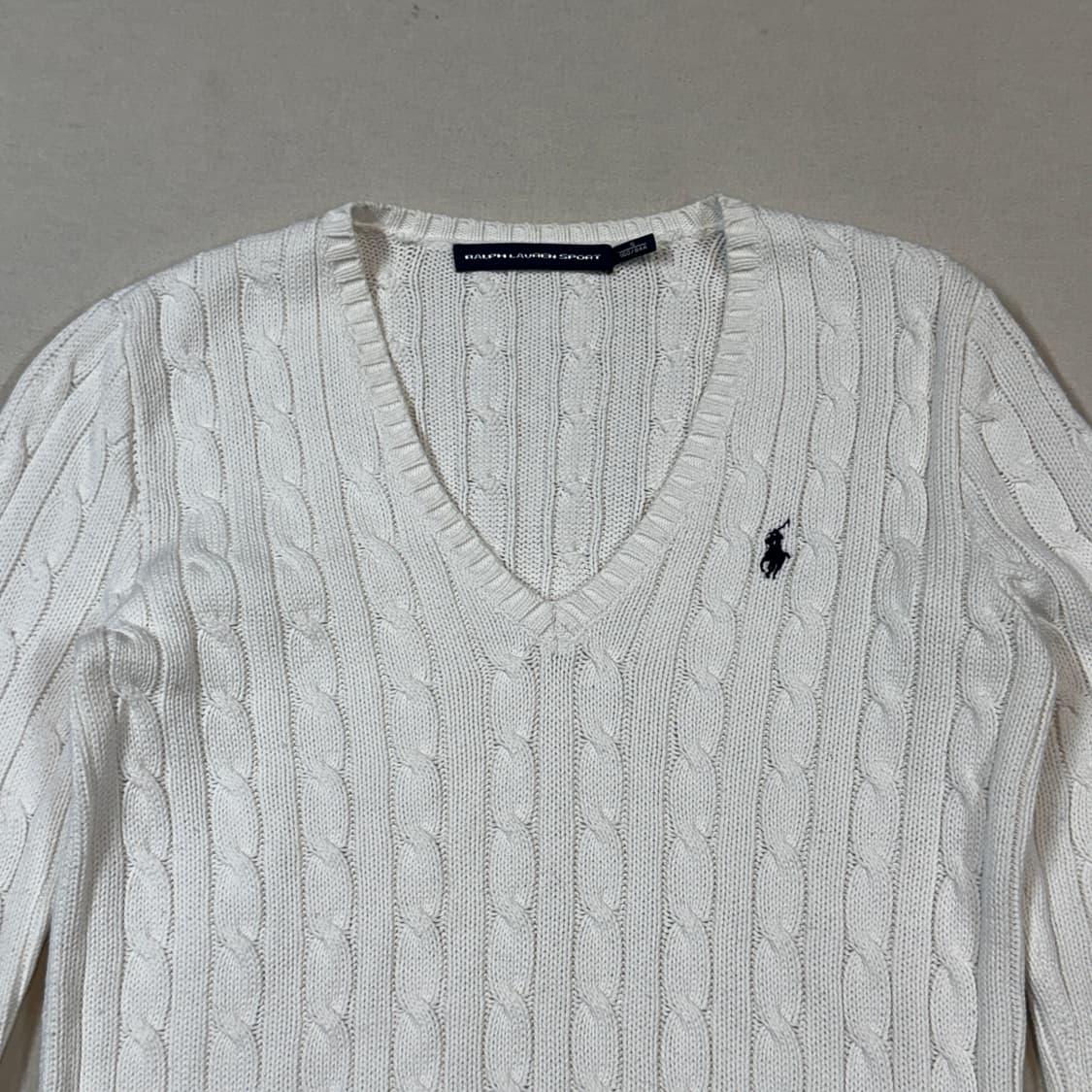 S) 폴로 랄프로렌 코튼 케이블 꽈배기 브이넥 니트 화이트 상품이미지3