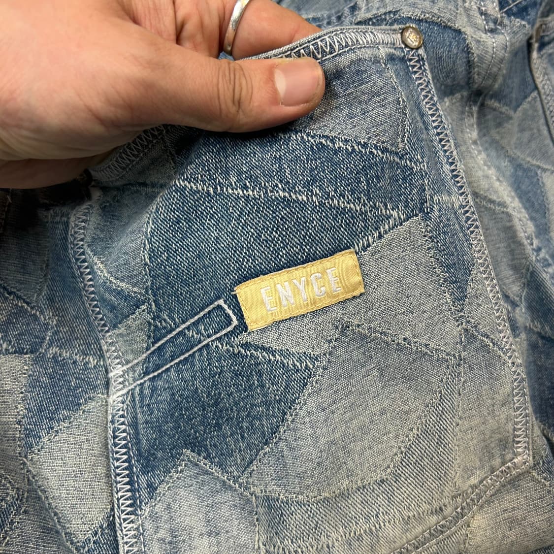 36inch) 에니체(ENYCE) 별 패치워크 와이드 데님 팬츠 상품이미지4