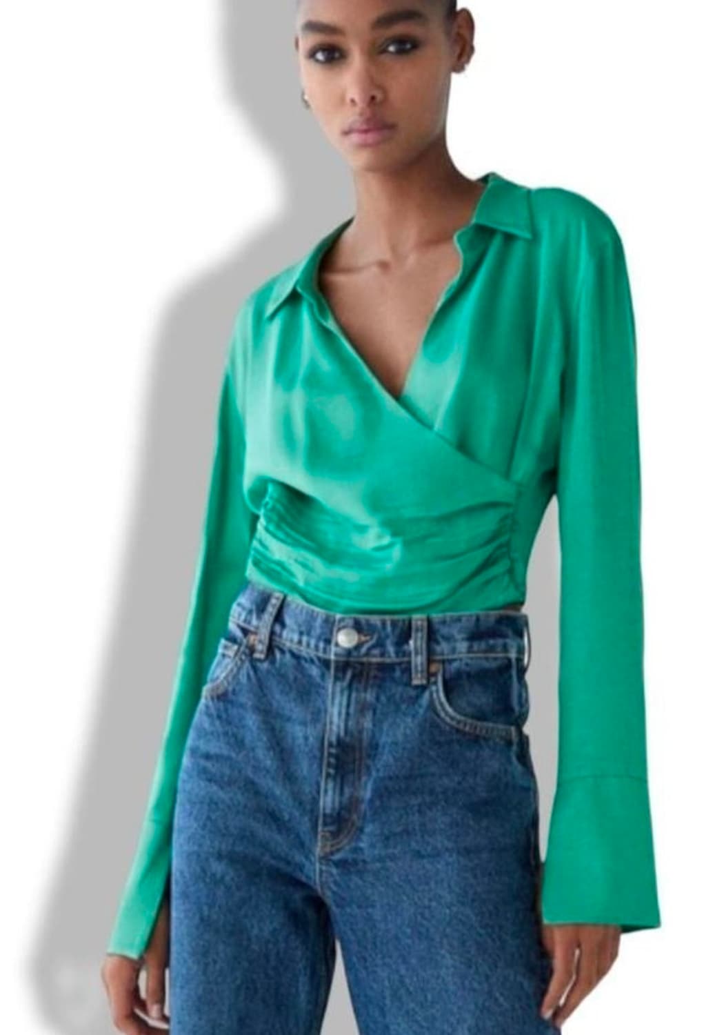 새상품 자라 zara 크롭 랩 새틴 블라우스 S 상품이미지1