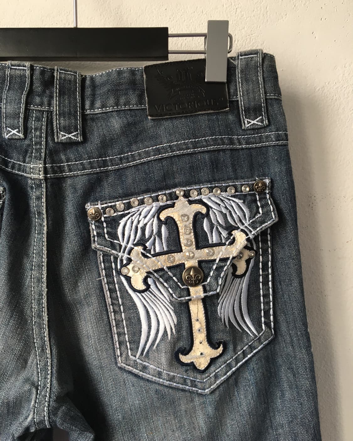 Back cross patch point denim pants 상품이미지6