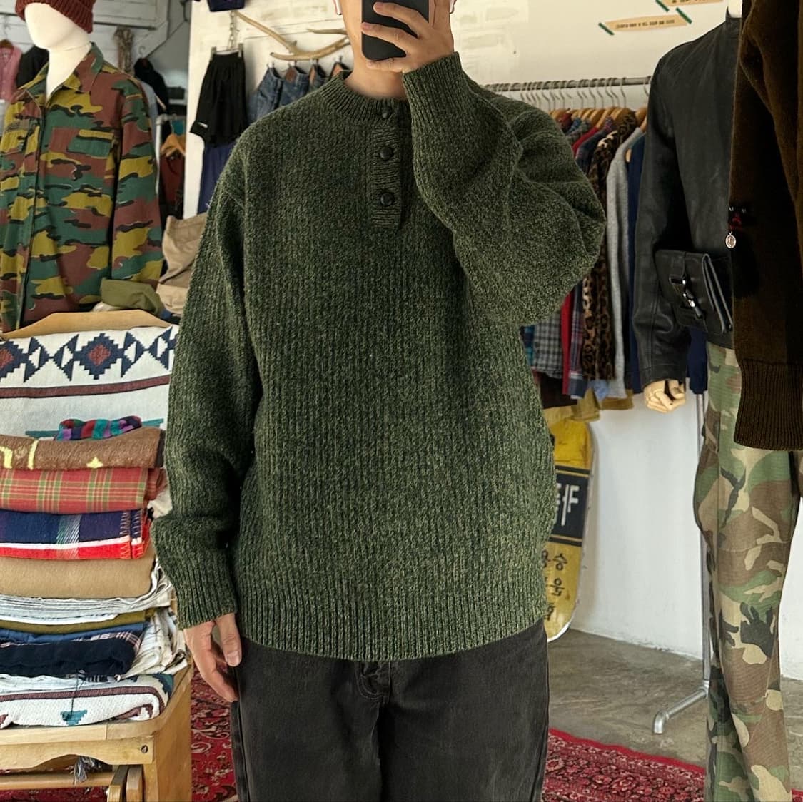 (착용컷) VAN BROTHERS 헨리넥 니트 (XL) 상품이미지2