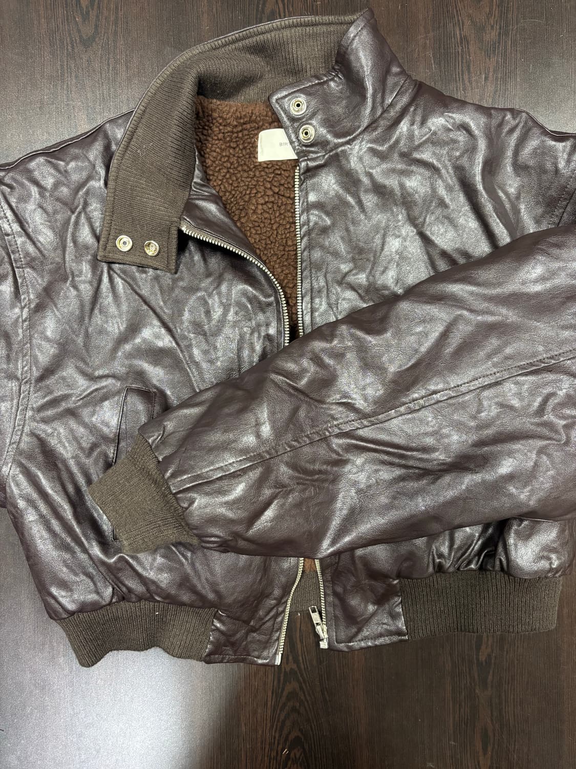 일본 빈티지 브라운 레더 숏 봄버 자켓 상품이미지4