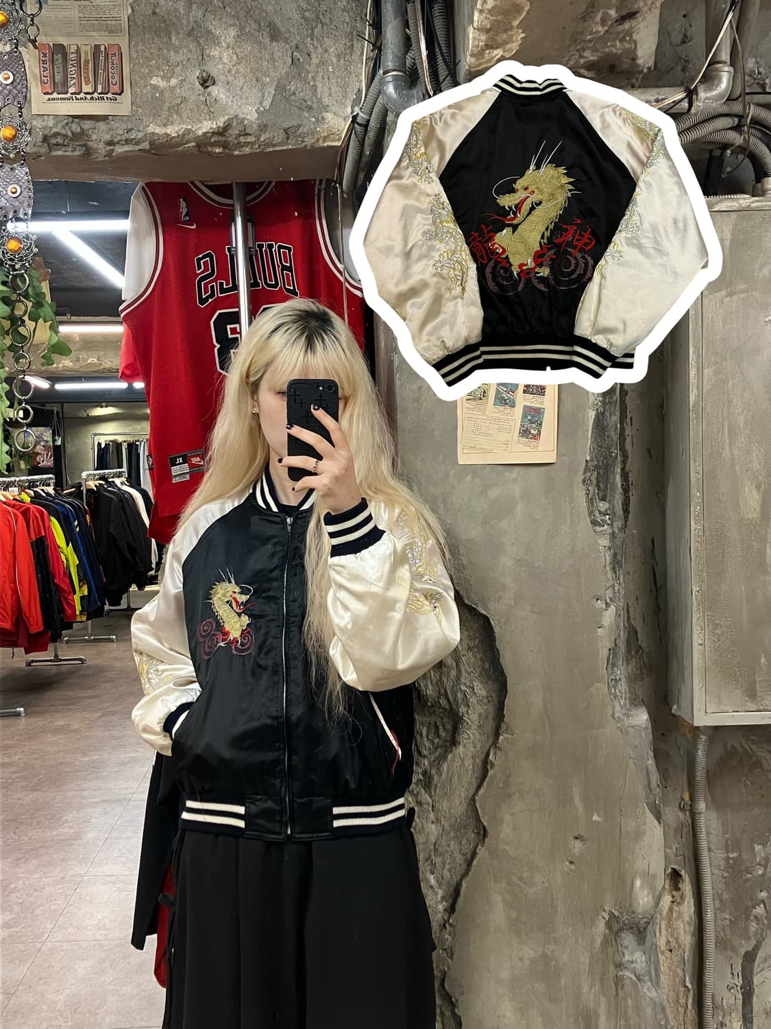 재팬스타일 올드스쿨 오리지널 자수 스카잔 블랙 M 상품이미지1