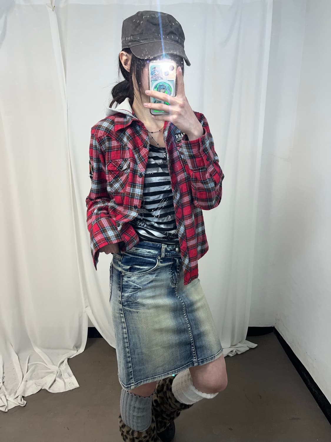 kissmark 00‘s 펑크 체크 후드 셔츠 상품이미지2