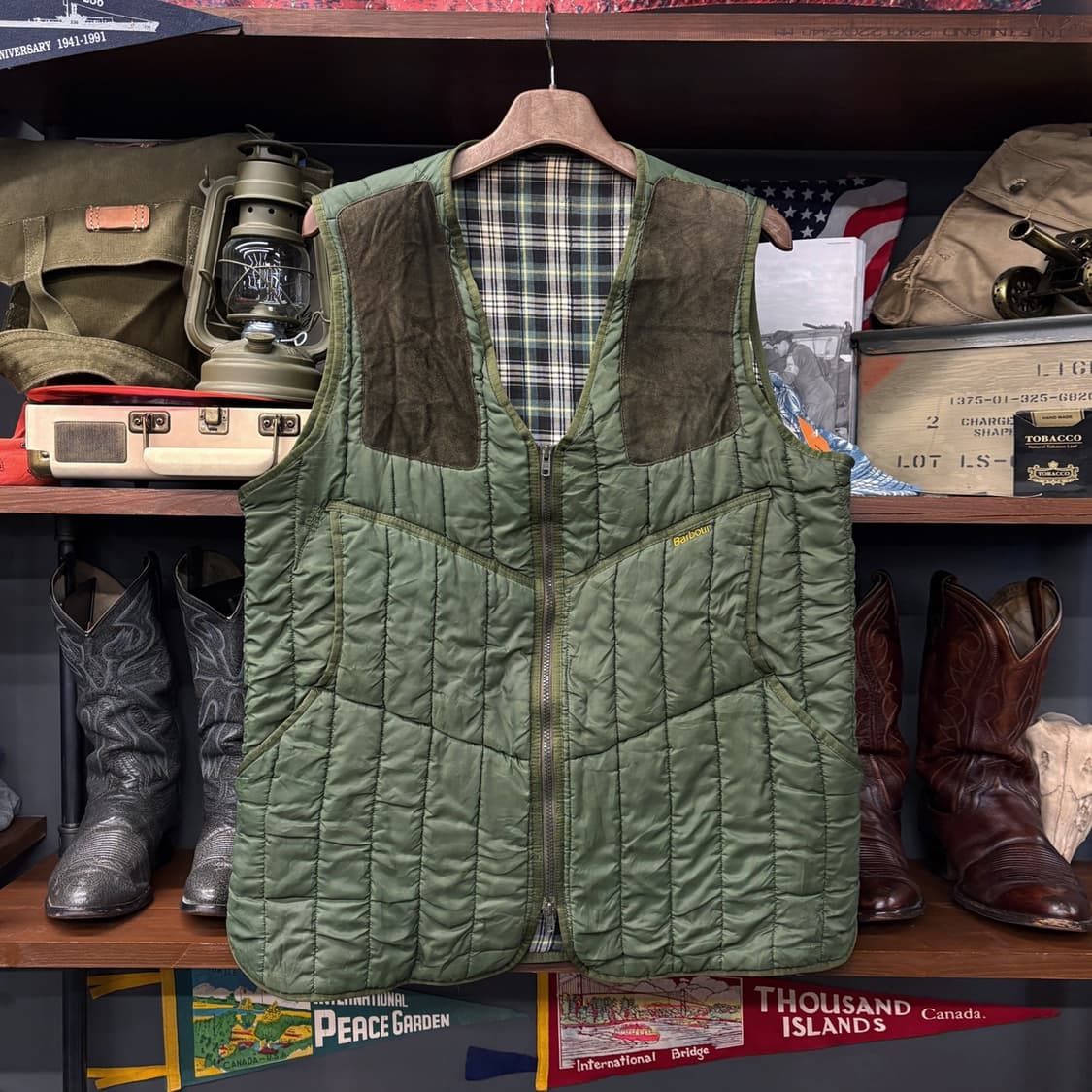 90s 바버 아웃도어 라이너 퀼팅 베스트 스웨이드 패치 헌팅포켓 N514 상품이미지1