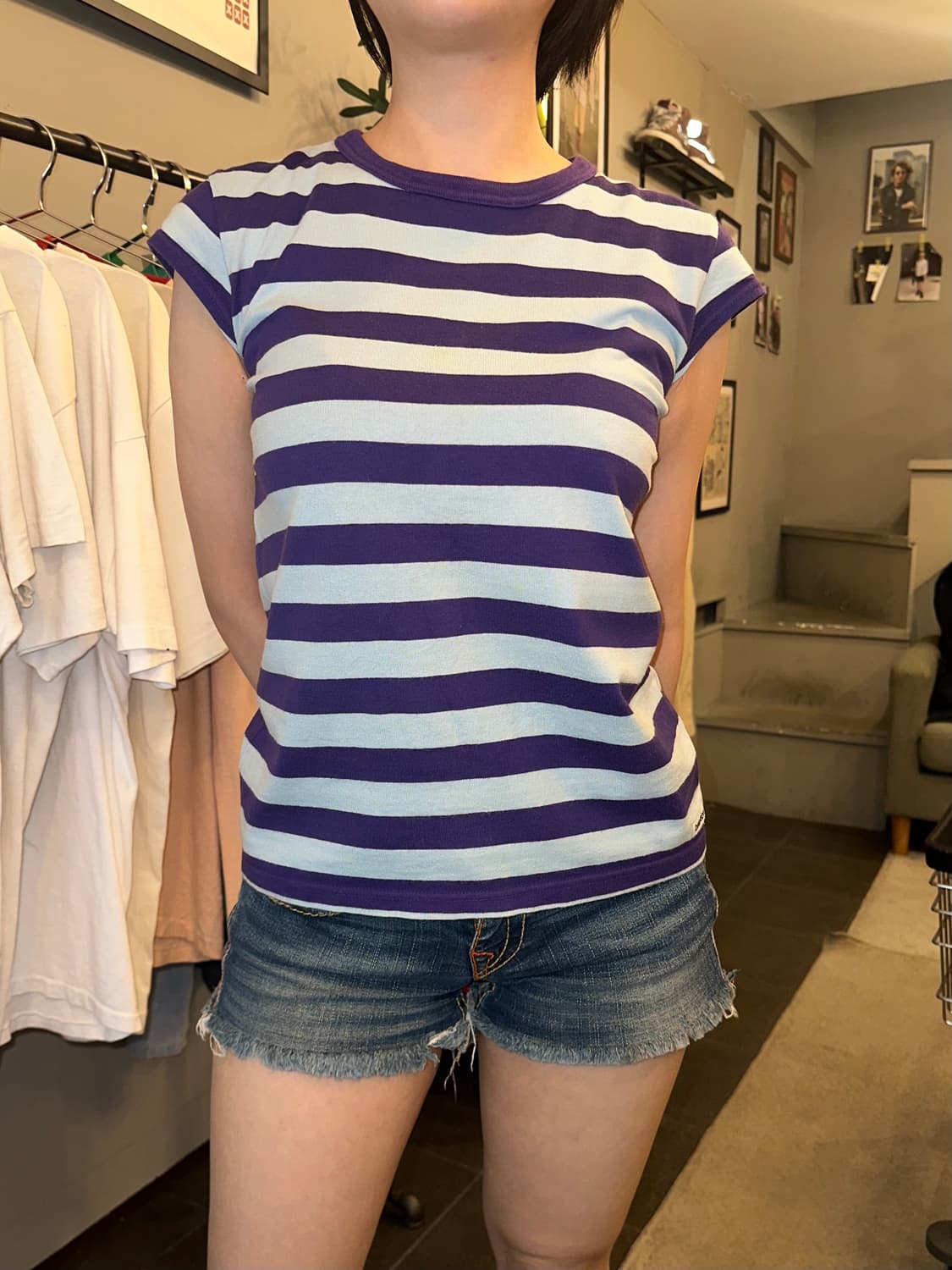 Old Beams Boy stripe pattern short T 상품이미지1