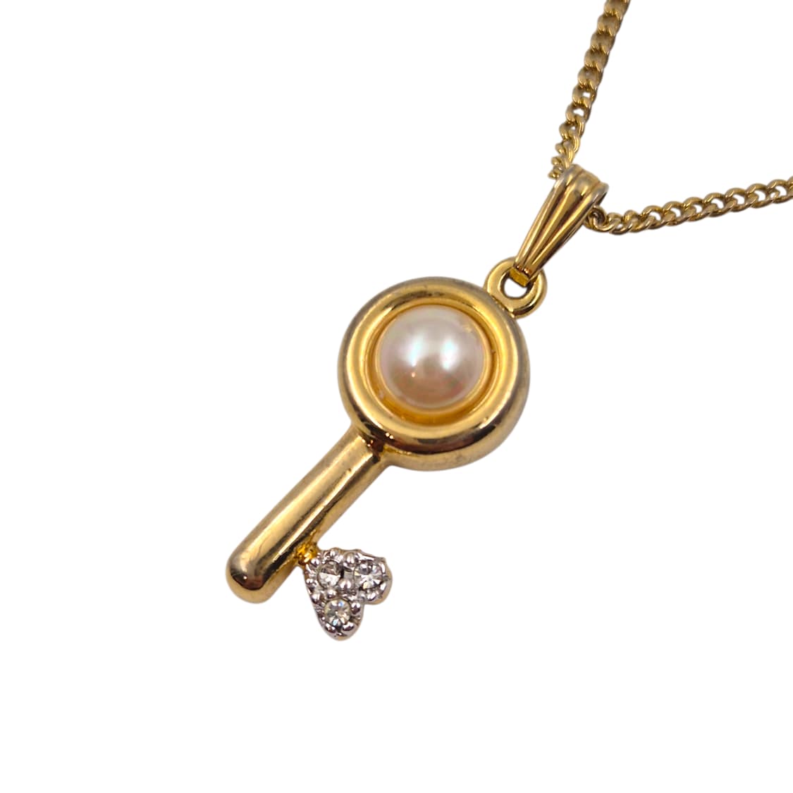 90s 프랑스 꾸레쥬 진주 하트 열쇠 큐빅 목걸이 상품이미지4