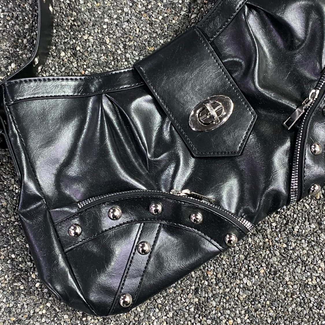 빈티지 y2k 레더 비즈 숄더백 B3450 상품이미지2