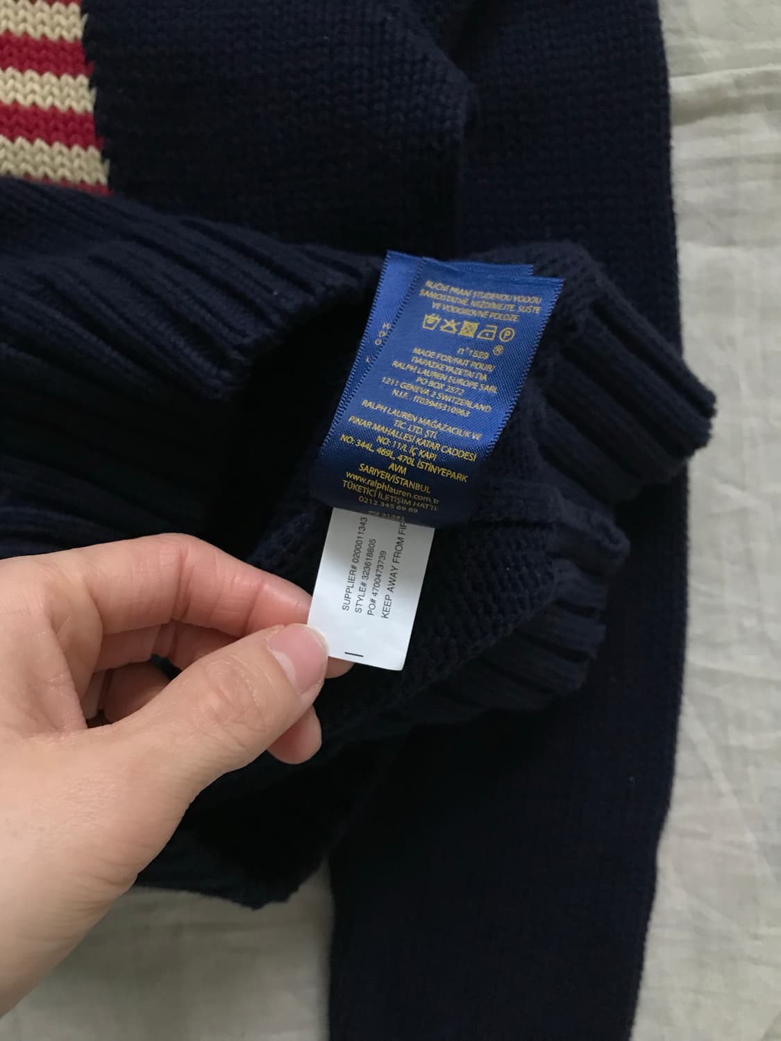 폴로 랄프로렌 성조기 로고 네이비 반집업 니트 상품이미지9